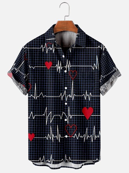 Mens St Valentine Heartbeat Love Print Casual Breathable Chest Pocket Short Sleeve Hawaiian Shirts, Blue, Men's Floral shirt
Mens St Valentine Heartbeat Love Print Casual Breathable Chest Pocket Short Sleeve Hawaiian Shirts, Blue, Men's Floral shirt