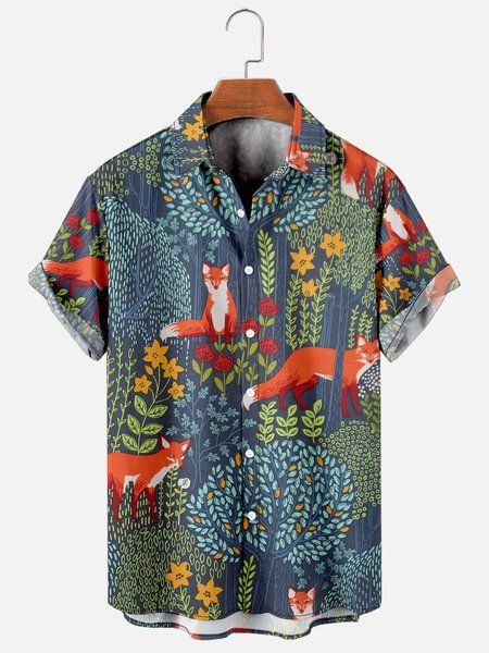 Mens Tropical Fox Print Casual Breathable Short Sleeve Hawaiian Shirts, Blue, Men's Floral shirt
Mens Tropical Fox Print Casual Breathable Short Sleeve Hawaiian Shirts, Blue, Men's Floral shirt