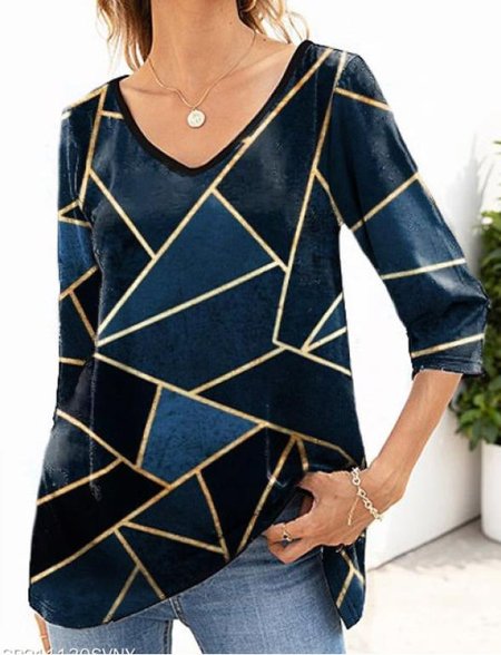 Geometric Printed V Neck A-line Three Quarter Shirts & Tops, Blue, Shirts & Blouses
Geometric Printed V Neck A-line Three Quarter Shirts & Tops, Blue, Shirts & Blouses