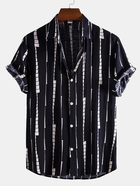 Hawaiian Striped Short Sleeve Shirt, Purplish blue, Men's Floral shirt