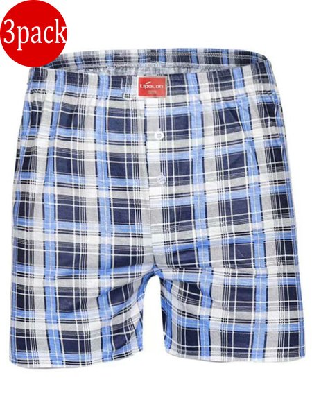 3pack Men's Check Cotton Home Boxer Briefs, As picture, Underwear & Socks