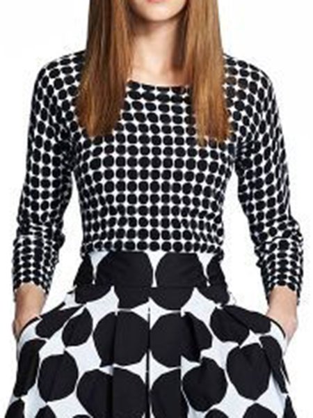 Polka Dots Crew Neck Casual Shirt, Black, Tops