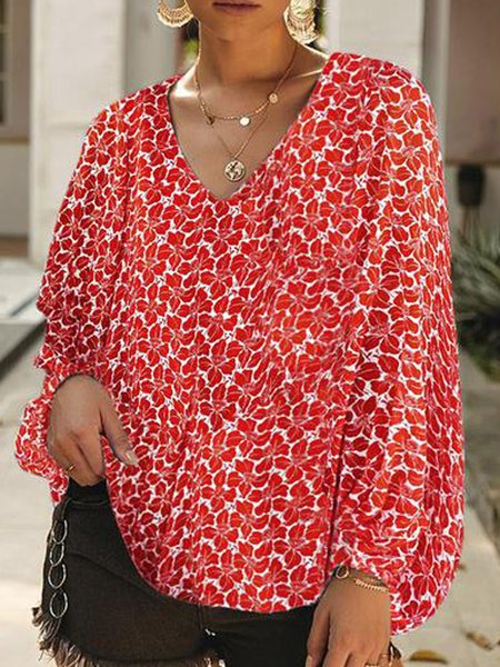 Floral Loosen Vacation Shirts & Tops, Flower, Tops