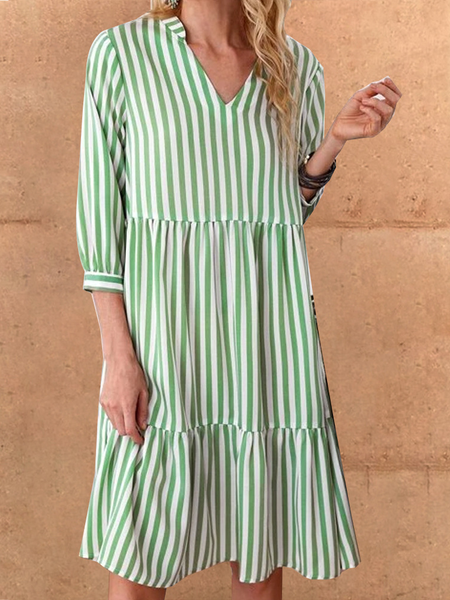 Vacation Loosen Casual Printed Dresses, Green, Casual Dresses