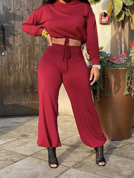 Spring Long sleeve Hooded Plain Slightly stretchy Top With Pants Suits, Red, Two-piece Set
Spring Long sleeve Hooded Plain Slightly stretchy Top With Pants Suits, Red, Two-piece Set