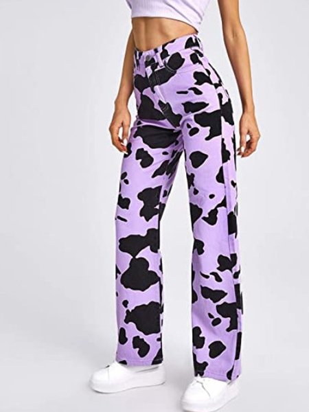 Casual Vacation Statement Graphic Denim Loosen Pants, Purple&black, Pants
Casual Vacation Statement Graphic Denim Loosen Pants, Purple&black, Pants