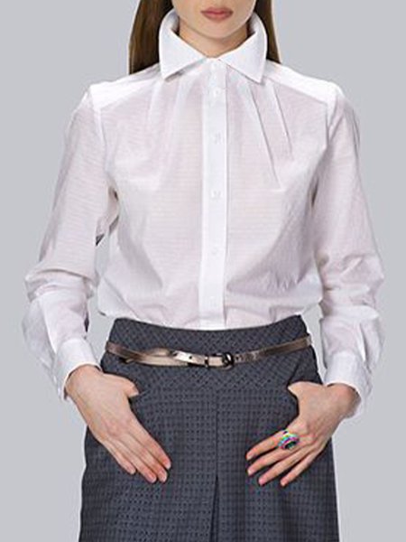 Shirt Collar Simple Plain Work Top, White, Blouses and Shirts