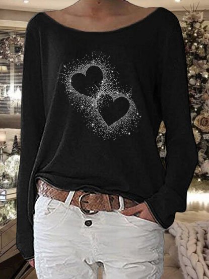 Hearts Pattern Raglan Sleeve Boat Neck Long Sleeve Shirts & Tops, Black, Tops
Hearts Pattern Raglan Sleeve Boat Neck Long Sleeve Shirts & Tops, Black, Tops