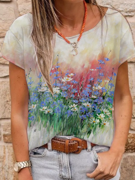 Short sleeve crew neck gradient blurred floral print top T-shirt Plus Size, Green, Tops
Short sleeve crew neck gradient blurred floral print top T-shirt Plus Size, Green, Tops