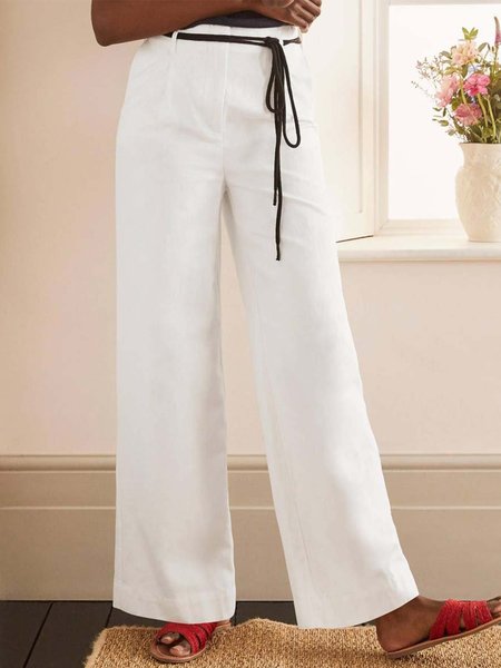 Plain Plus Size Casual Women Pants, White, Pants