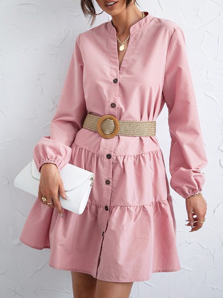 Stand Collar Casual Dresses, Pink, Casual Dresses