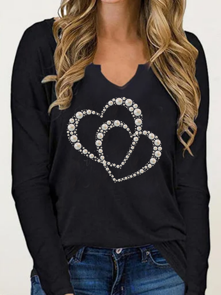 Long sleeve V-neck plain love Pearl Rhinestone decorative top T-shirt Plus Size, Black, Tops
Long sleeve V-neck plain love Pearl Rhinestone decorative top T-shirt Plus Size, Black, Tops