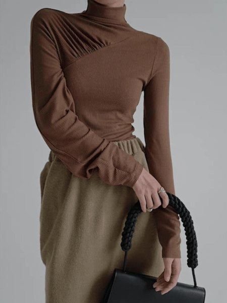 Spring Long sleeve High Neck Casual Daily Household Tops, Brown, Blouses and Shirts
Spring Long sleeve High Neck Casual Daily Household Tops, Brown, Blouses and Shirts