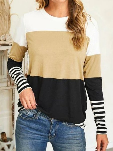 Color-block Striped Long Sleeves Crew Neck Plus Size Casual Women Tops, Multicolor, T-Shirts
Color-block Striped Long Sleeves Crew Neck Plus Size Casual Women Tops, Multicolor, T-Shirts