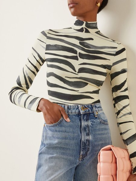 Simple Statement Slim Fit Stand Collar Top, White, Tops