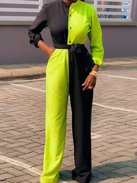 Elegant Color Block Stand Collar One-Pieces Jumpsuit, Black-green, Jumpsuits
Elegant Color Block Stand Collar One-Pieces Jumpsuit, Black-green, Jumpsuits