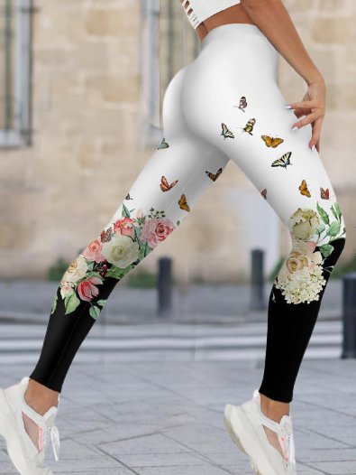 Floral Butterfly Printed Casual Elastic Waist Skinny Long Pants, White, Leggings
Floral Butterfly Printed Casual Elastic Waist Skinny Long Pants, White, Leggings