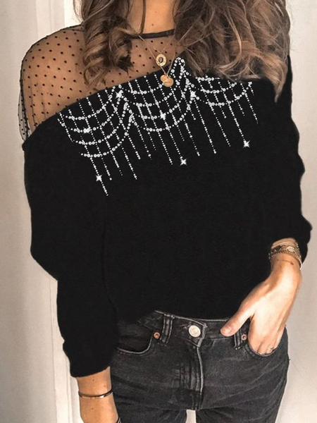 Long sleeve round neck plain fabric stitching dot mesh geometric wave glittering hot design holiday top T-shirt Plus Size, Black, T-Shirts
Long sleeve round neck plain fabric stitching dot mesh geometric wave glittering hot design holiday top T-shirt Plus Size, Black, T-Shirts
