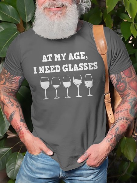 At My Age I Need Glasses Graphic Short Sleeve Casual Tee, Deep gray, T-shirt