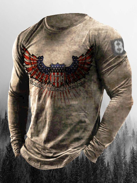 Men's American Flag Elements Graphic Print Round Neck Long Sleeve Tee, Brown, T-shirt
Men's American Flag Elements Graphic Print Round Neck Long Sleeve Tee, Brown, T-shirt
