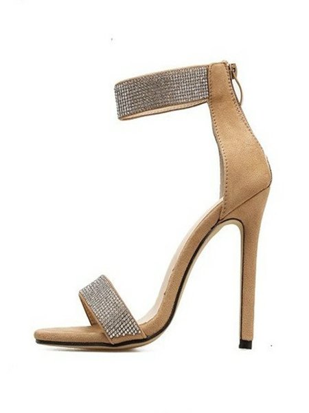 Elegant Rhinestone High Heel Sandals, Apricot, Sandals