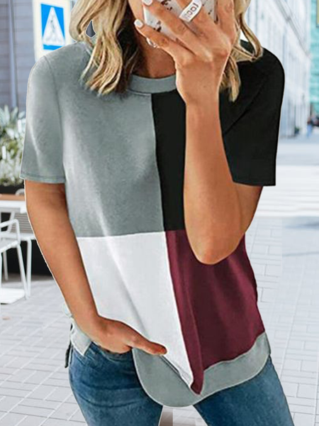 Short sleeve crew neck plain no pattern stitching geometric check print top T-shirt Plus Size, Gray, T-Shirts
Short sleeve crew neck plain no pattern stitching geometric check print top T-shirt Plus Size, Gray, T-Shirts