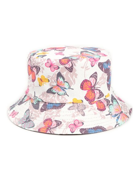 Outdoor Cotton Butterfly Print Bucket Hat, As picture, Hats