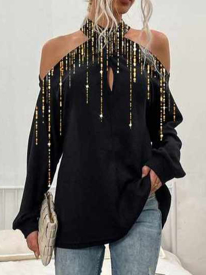 Fashion Irregular Vertical Strips Off Shoulder Long Sleeve Tops, Black, Blouses & Shirts
Fashion Irregular Vertical Strips Off Shoulder Long Sleeve Tops, Black, Blouses & Shirts