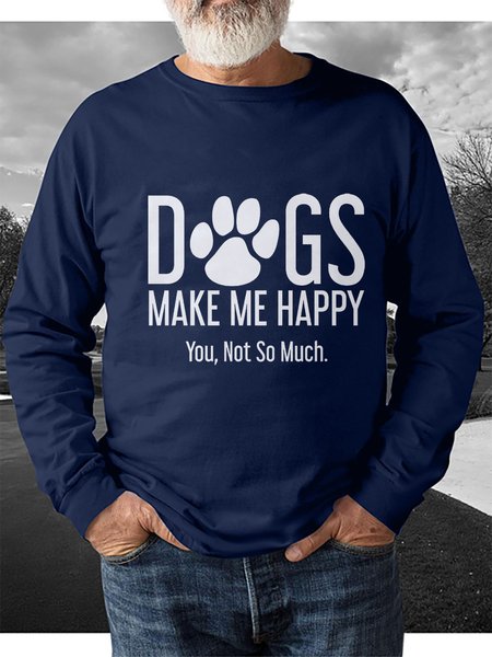 Funny Dog Graphic Long Sleeve Casual Sweatshirt, Blue, Sweater