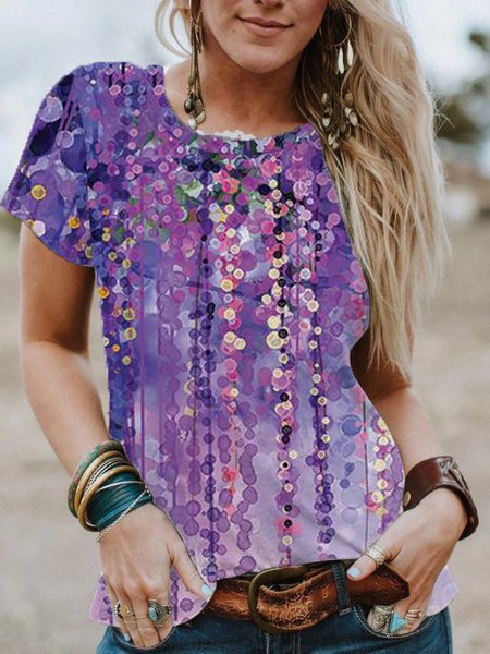 Casual Geometric Floral Regular Fit Cotton Blends Shirts & Tops, Purple, T-Shirts
Casual Geometric Floral Regular Fit Cotton Blends Shirts & Tops, Purple, T-Shirts