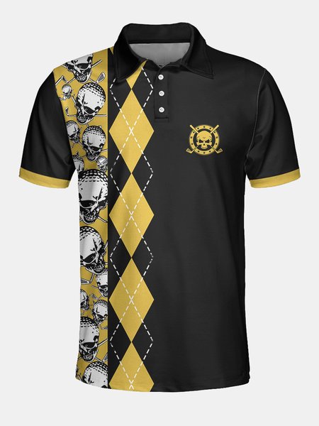 Golf Skull Short Sleeve POLO Shirt, Black, Polos