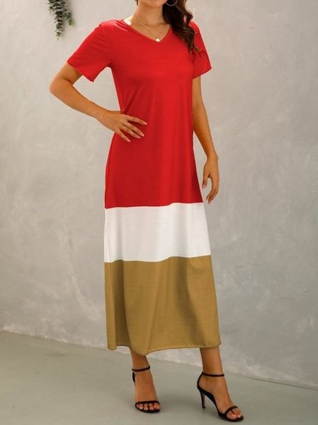 colorblock dress casual dress, Red, Casual Dresses