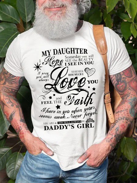 Father-daughter round neck short-sleeved T-shirt, White, T-shirts
