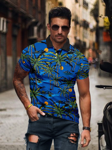 Hawaii Plants Coconut Element POLO Shirt, As picture, Men's t-shirts