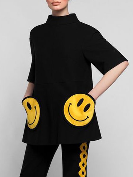 Daily Half Sleeve Regular Fit Solid Top, Black, Blouses and Shirts