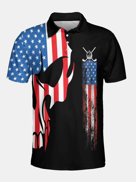 American Flag Short Sleeve Polo Shirt, Black, Men's t-shirts