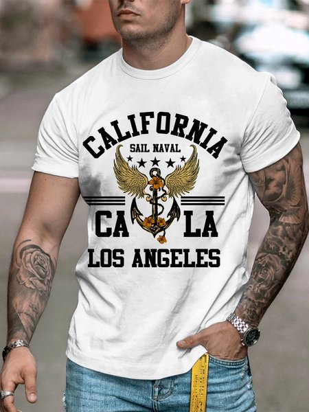 Letter Print Short-sleeved T-shirt, White, Men's t-shirts