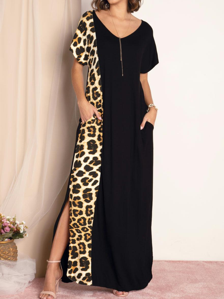 Leopard print stitching personality dress Sexy Frill Sleeve V Neck Dresses, Black, Casual Dresses
Leopard print stitching personality dress Sexy Frill Sleeve V Neck Dresses, Black, Casual Dresses