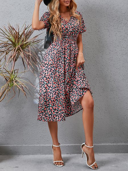 Valentine's Day Floral Elastic Waist V-neck Dress, Multicolor, Floral Dresses
Valentine's Day Floral Elastic Waist V-neck Dress, Multicolor, Floral Dresses