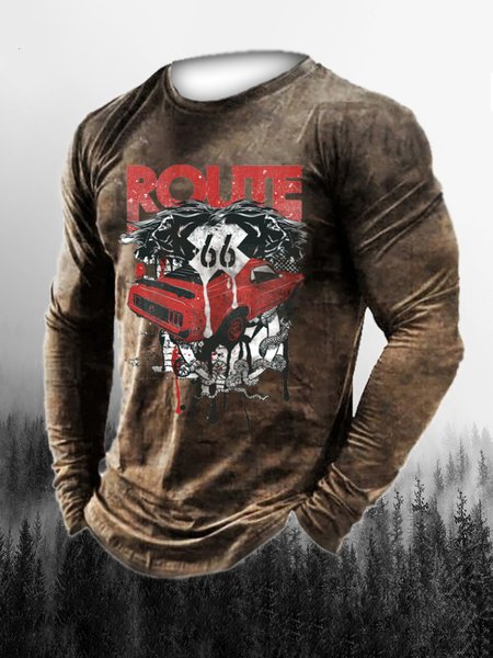 Route 66 Cultural Elements Graphic Print Round Neck Long Sleeve Tee, Khaki, Men's Top
Route 66 Cultural Elements Graphic Print Round Neck Long Sleeve Tee, Khaki, Men's Top