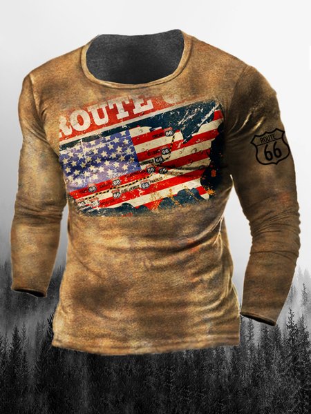 Route 66 Cultural Elements American Flag Graphic Print Round Neck Long Sleeve Tee, Khaki, T-shirt
Route 66 Cultural Elements American Flag Graphic Print Round Neck Long Sleeve Tee, Khaki, T-shirt