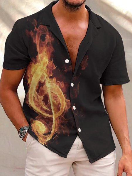 Funny Fire Music Print Men's Shirts & Tops, As picture, Shirts