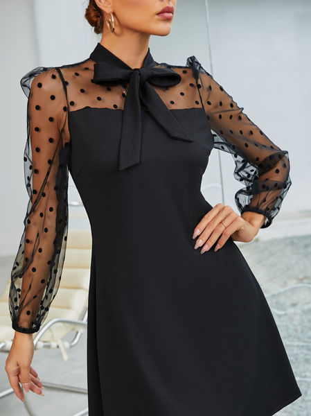 Polka Dots Mesh Party Dresses, Black, Formal Dresses