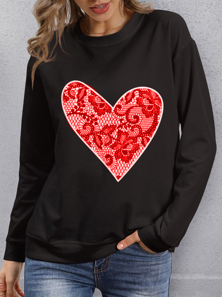 Valentine's Day Sweatshirt with Lace Heart Pattern Casual Sweatshirt, Black, Sweatshirts & Hoodies
Valentine's Day Sweatshirt with Lace Heart Pattern Casual Sweatshirt, Black, Sweatshirts & Hoodies
