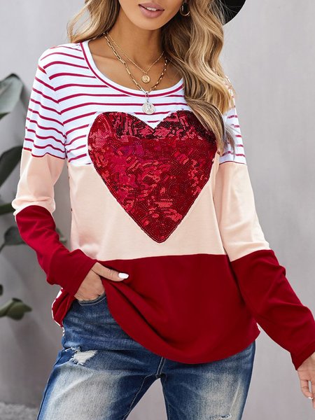 

Valentine's Day sequined heart Color Block Shirts & Tops, Red, Hoodies & Sweatshirts