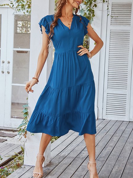 V-neck sexy flying sleeves solid color dress casual vacation A-line skirt, Blue, Formal Dresses
V-neck sexy flying sleeves solid color dress casual vacation A-line skirt, Blue, Formal Dresses