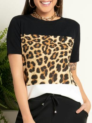 Black and white contrast stitching leopard print short-sleeved T-shirt Casual Shirts & Tops, Multicolor, Tops
Black and white contrast stitching leopard print short-sleeved T-shirt Casual Shirts & Tops, Multicolor, Tops