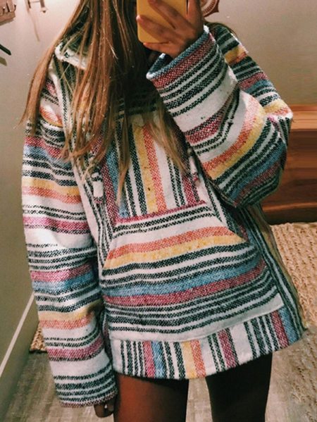 Casual Cotton Blends Striped Sweatshirt, Multicolors, Sweatshirts & Hoodies
