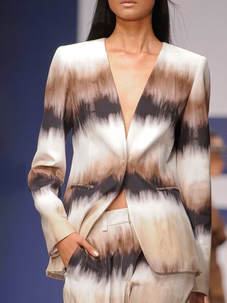 Daily Work Elegant Regular Fit Ombre Outerwear, Coffee, Blazers