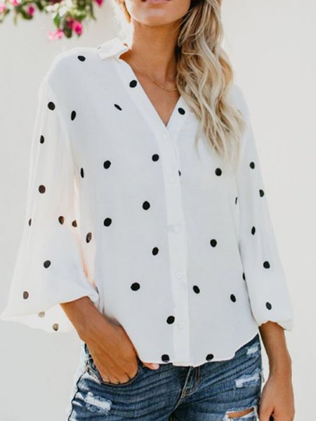 Plus Size Long sleeve V-neck Lapel geometric wave dot print loose vacation leisure basic top shirt, White, Blouses & Shirts
Plus Size Long sleeve V-neck Lapel geometric wave dot print loose vacation leisure basic top shirt, White, Blouses & Shirts